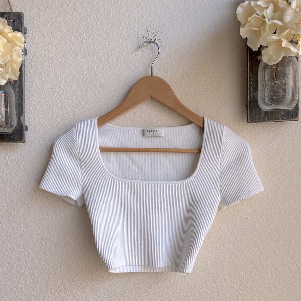 Babaton White Ribbed Crop Top - Picture 4 of 9